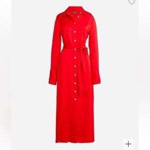 J.Crew dress NWT Luster Crêpe shirtdress red gold buttons long sleeve TIKTOK top